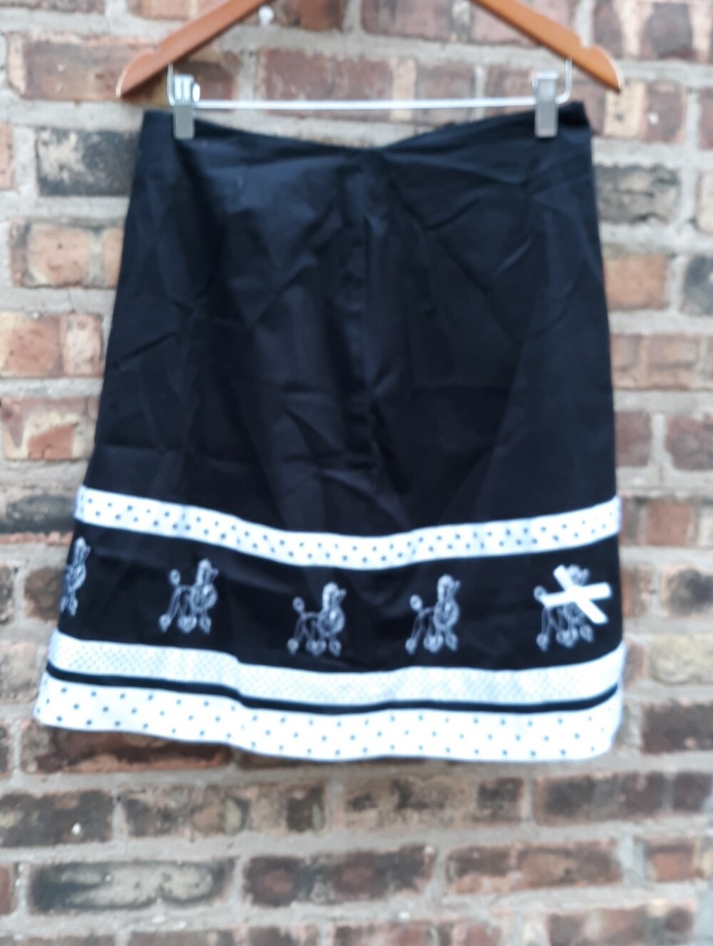 Wildlife New York Vintage Polka Dot Embroidered Poodle A Line Skirt Black 10